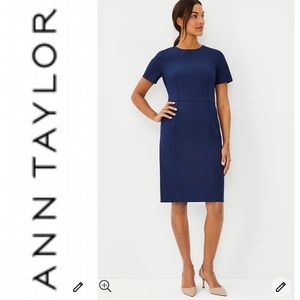 Ann Taylor Navy Blue Short Sleeve Midi Sheath Dress